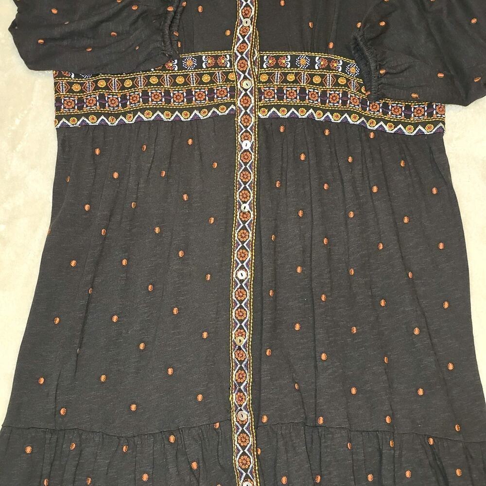 Canyon Retreat Boho Embroidered Midi Dress XL Black Orange Geometric Festival - Picture 3 of 16